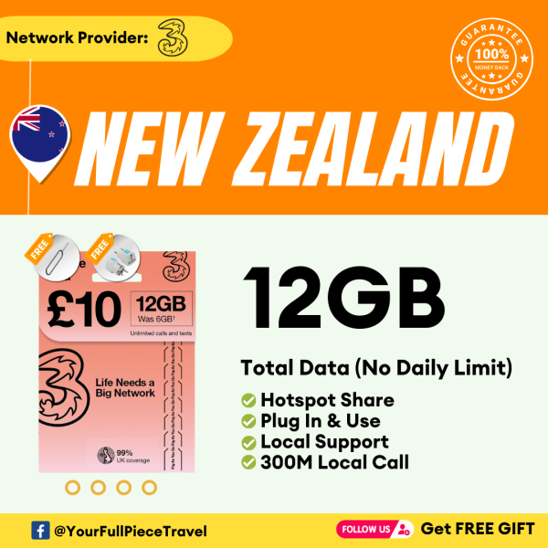 新西兰/纽西兰上网卡 New Zealand internet travel sim card【Unlimited Data】【No Daily Capped】