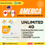 【AT&T】USA+Canada+Mexico Prepaid Travel SIM Card 美国+加拿大+墨西哥当地上网卡【UNLIMITED 4G DATA】  【No Daily Capped】