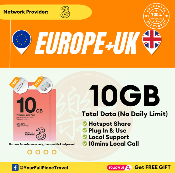 【Three】Europe UK Prepaid Local SIM Card 欧洲英国当地上网卡【HIGH SPEED DATA】 【No Daily Capped】