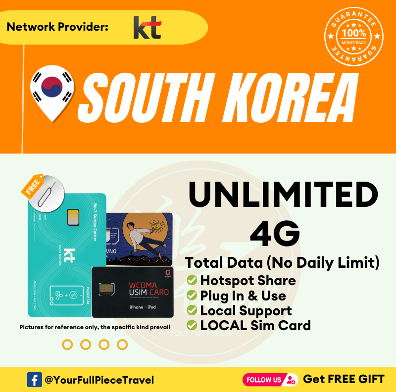 【KT Olleh】South Korea Prepaid Local SIM Card 韩国当地上网卡【UNLIMITED 4G DATA】  【No Daily Capped】