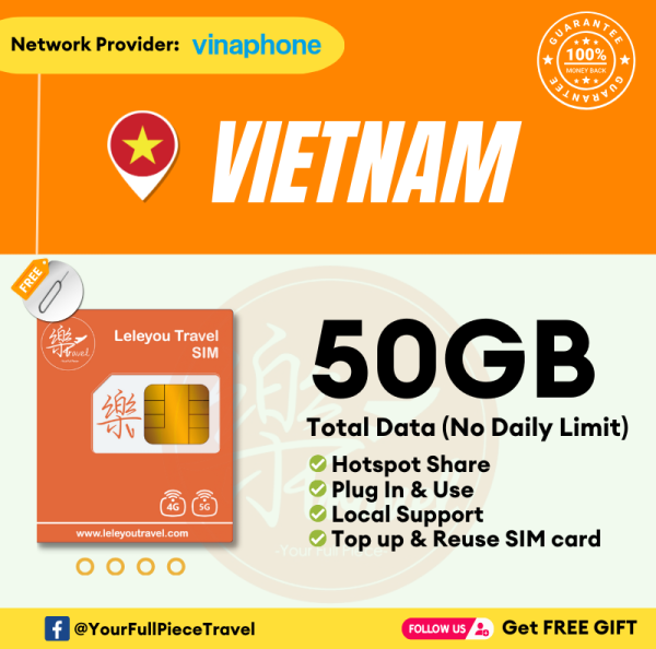 Vietnam Internet Prepaid Travel SIM Card 越南上网卡 【No Daily Capped】  【10~30Days】【50GB】