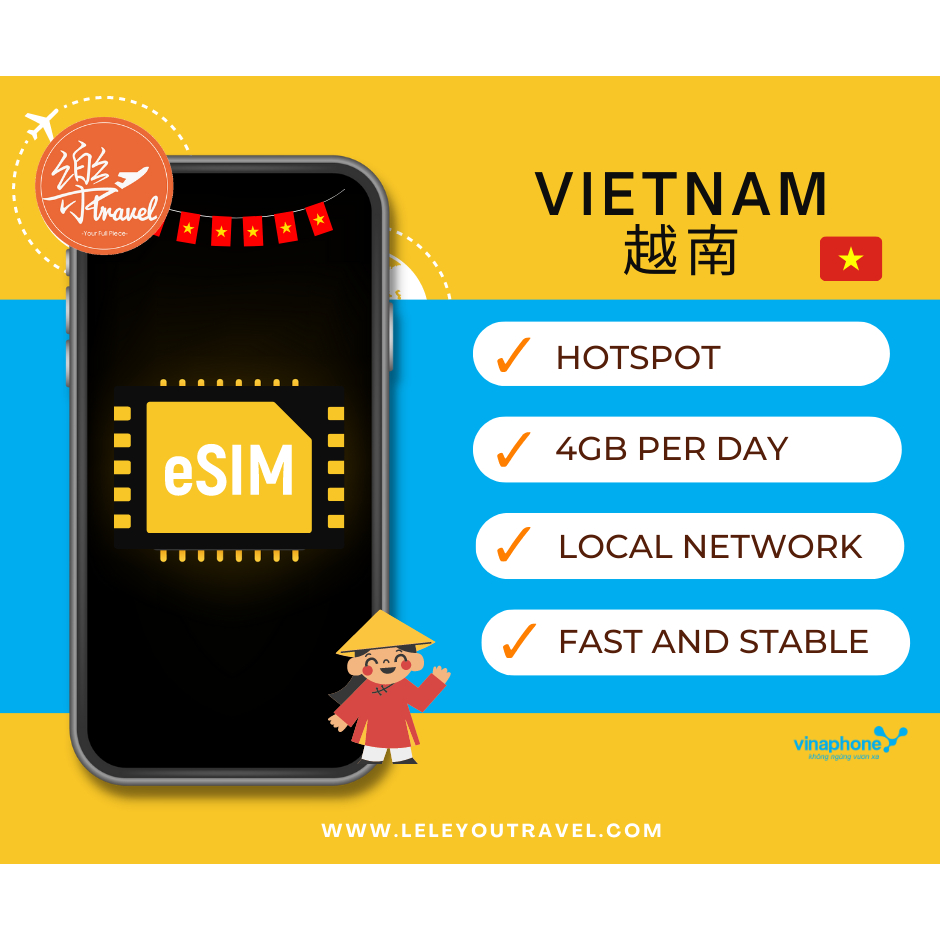 【eSIM】越南上网卡60GB Vietnam Travel Sim Card 【No Daily Capped】【Unlimited data】